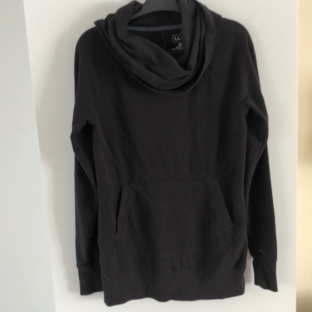 lL BEAN black funnel neck kangaroo sweater long xs - Picture 1 of 3